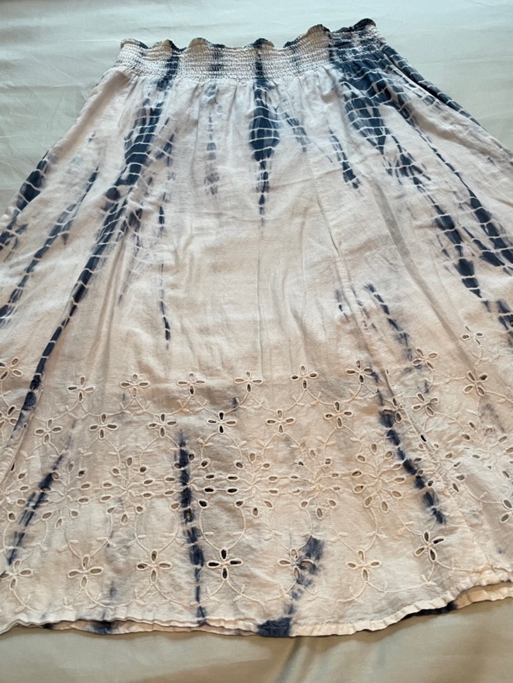 Style & Co. White Midi Skirt with Navy Tie-Dye & Eyelet